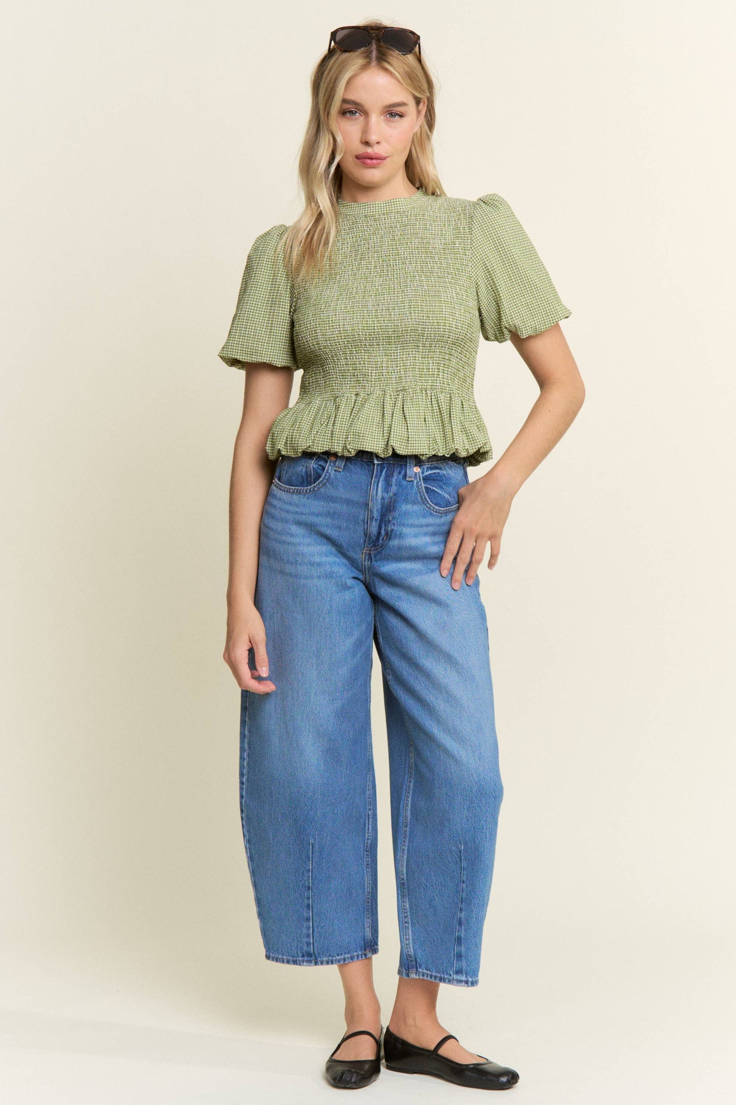 CANDESCENT - Smocked Gingham Ruffle Top