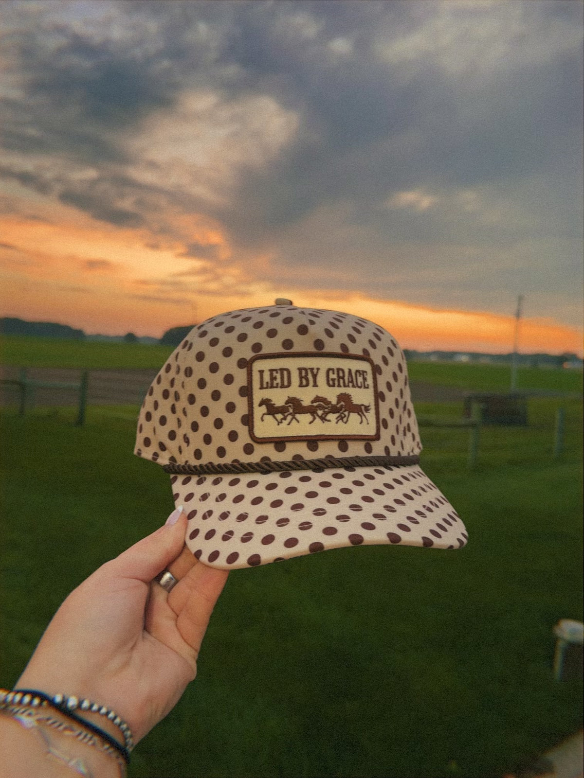 Led By Grace Cream & Brown Polka Dot Patch Hat