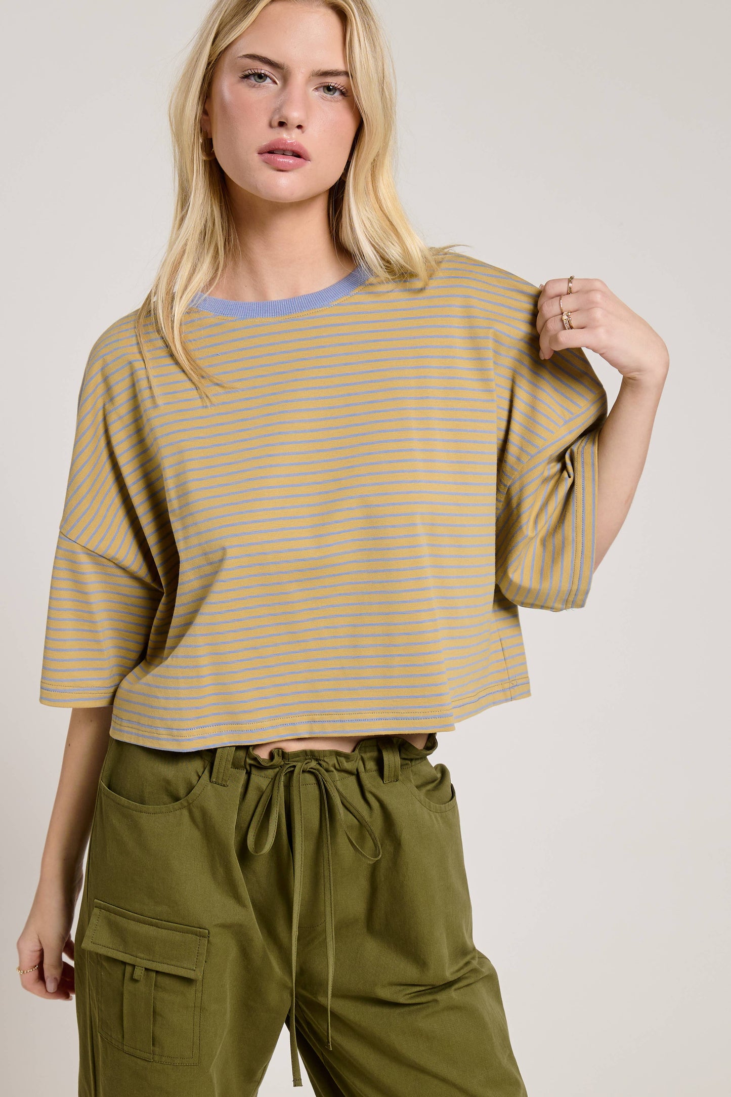 Striped Wide Sleeve Cropped Knit Top