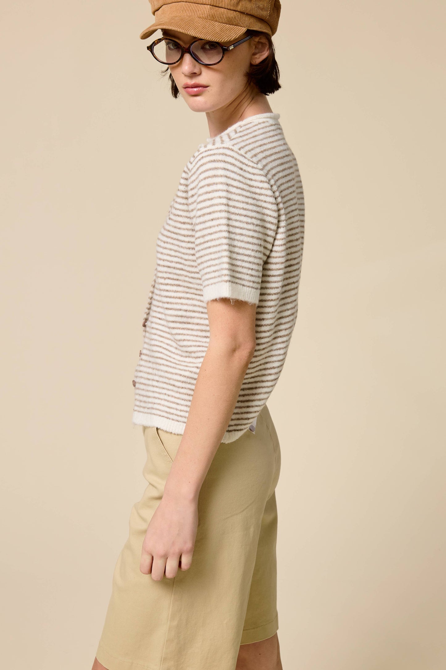 Mimosa - Striped Short Sleeve Button Cardigan