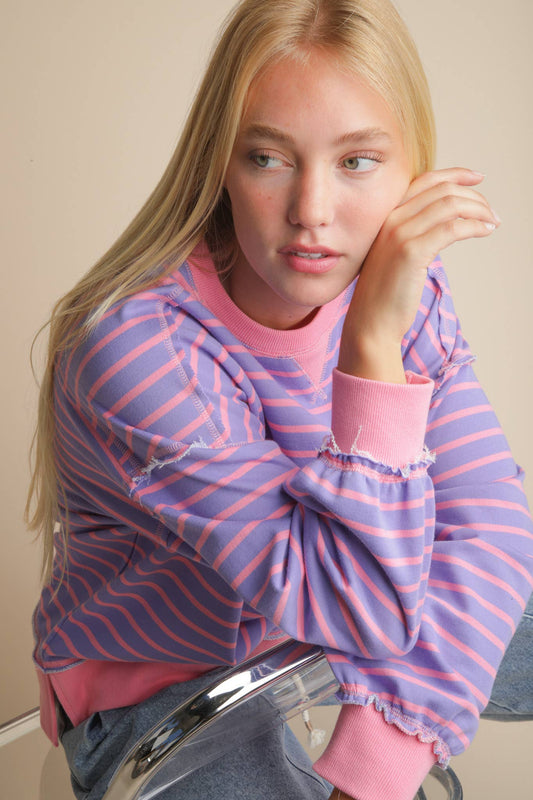 Stripe Lavender/Pink Oversized Knit Top
