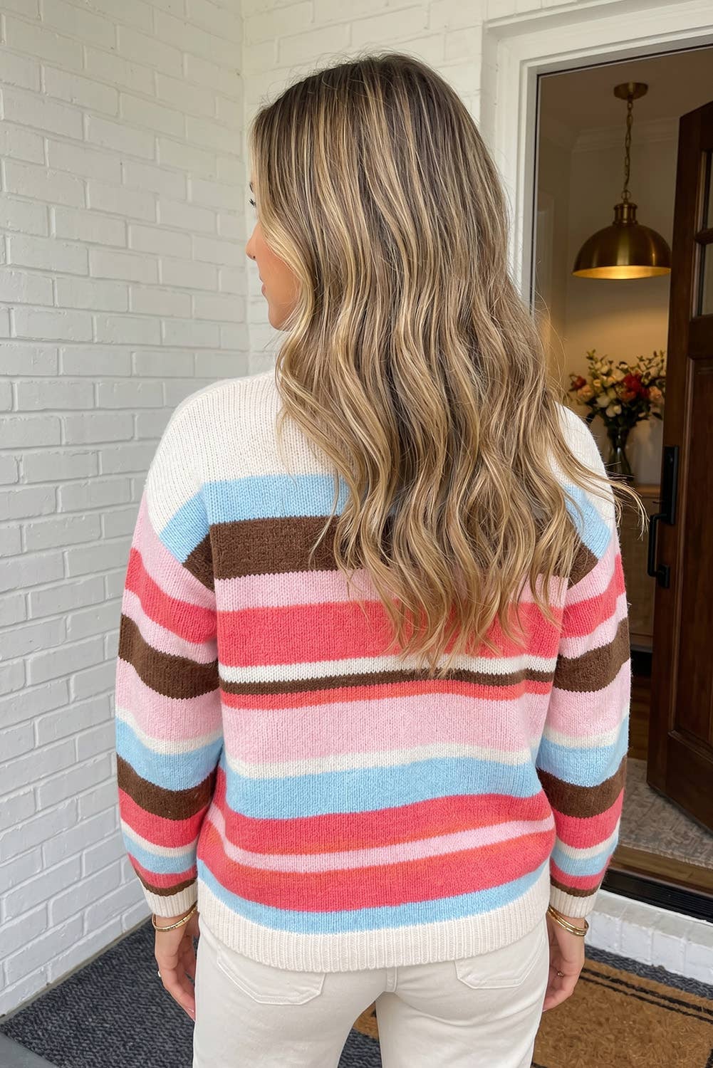 Striped Colorblock Button Drop Shoulder Cardigan