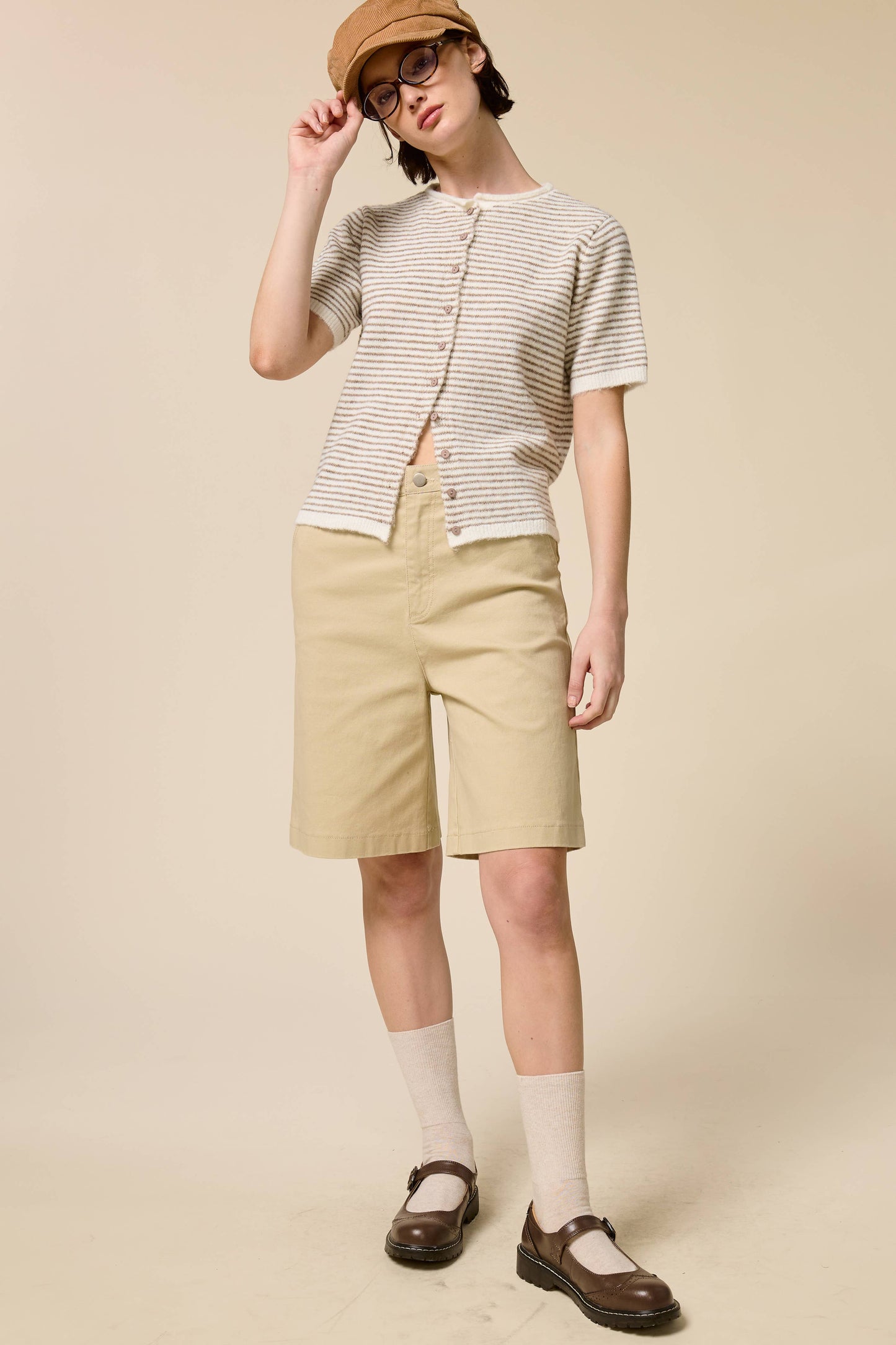 Mimosa - Striped Short Sleeve Button Cardigan