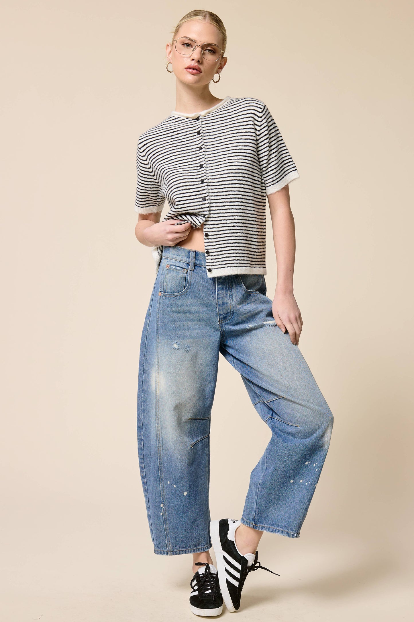 Mimosa - Striped Short Sleeve Button Cardigan