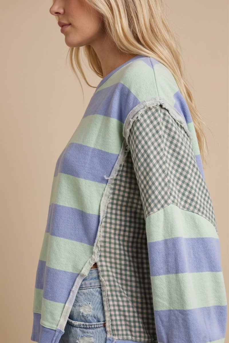Mixed-Print Deconstructed Pullover