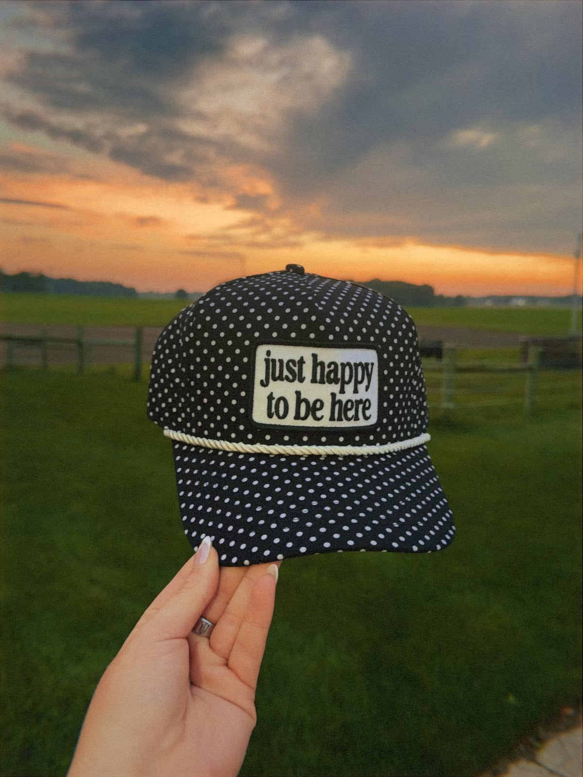 Just Happy To Be Here Polka Dot Patch Hat