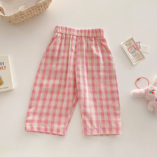 Baby Pink Girls Plaid Pants - 6-12M