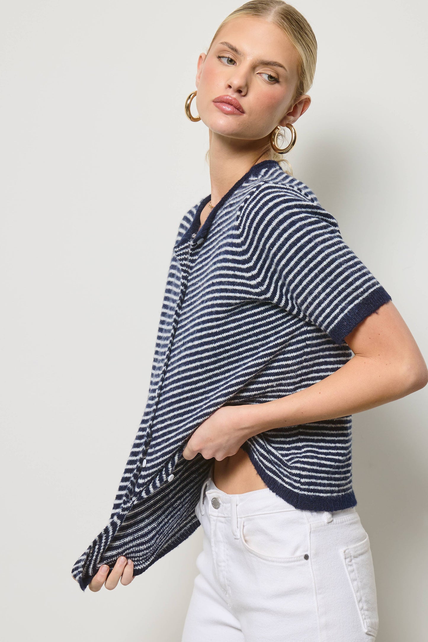 Mimosa - Striped Short Sleeve Button Cardigan