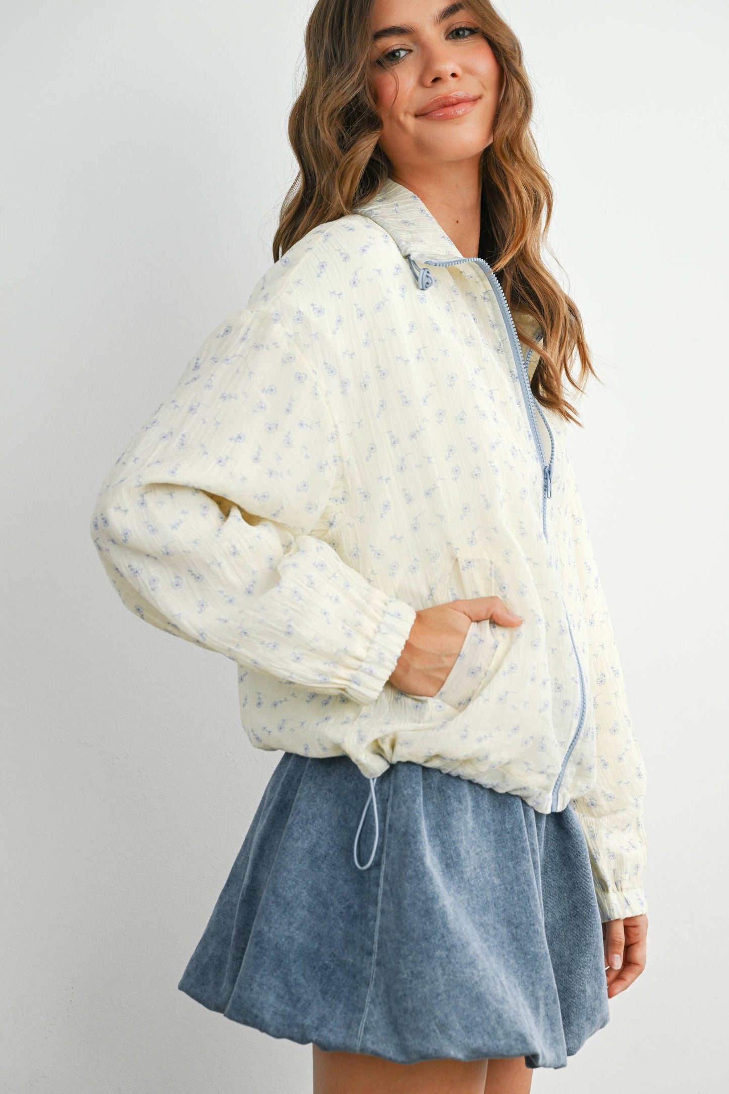 BUTTERMELON - Floral Zip-Up Collared Jacket - BMJ7882