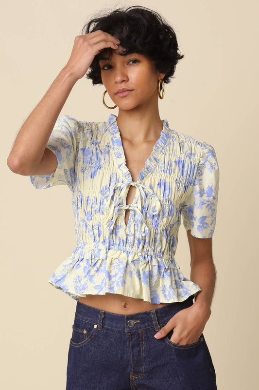 Nina Floral Lace-Up Peplum Top