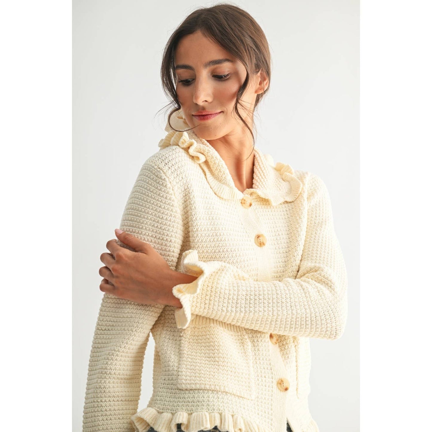RUFFLED KNIT CARDIGAN