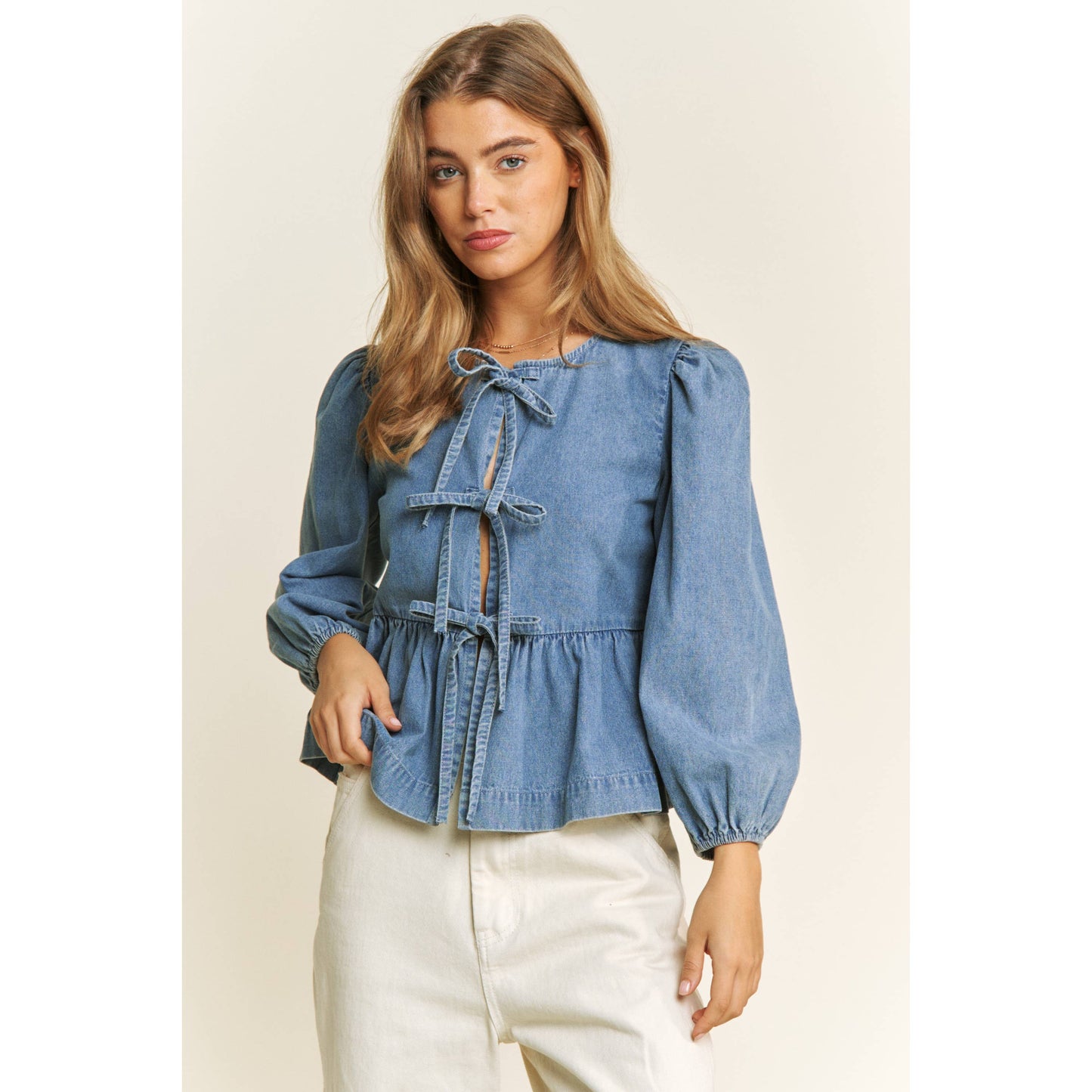 Denim Wash Bow Blouse