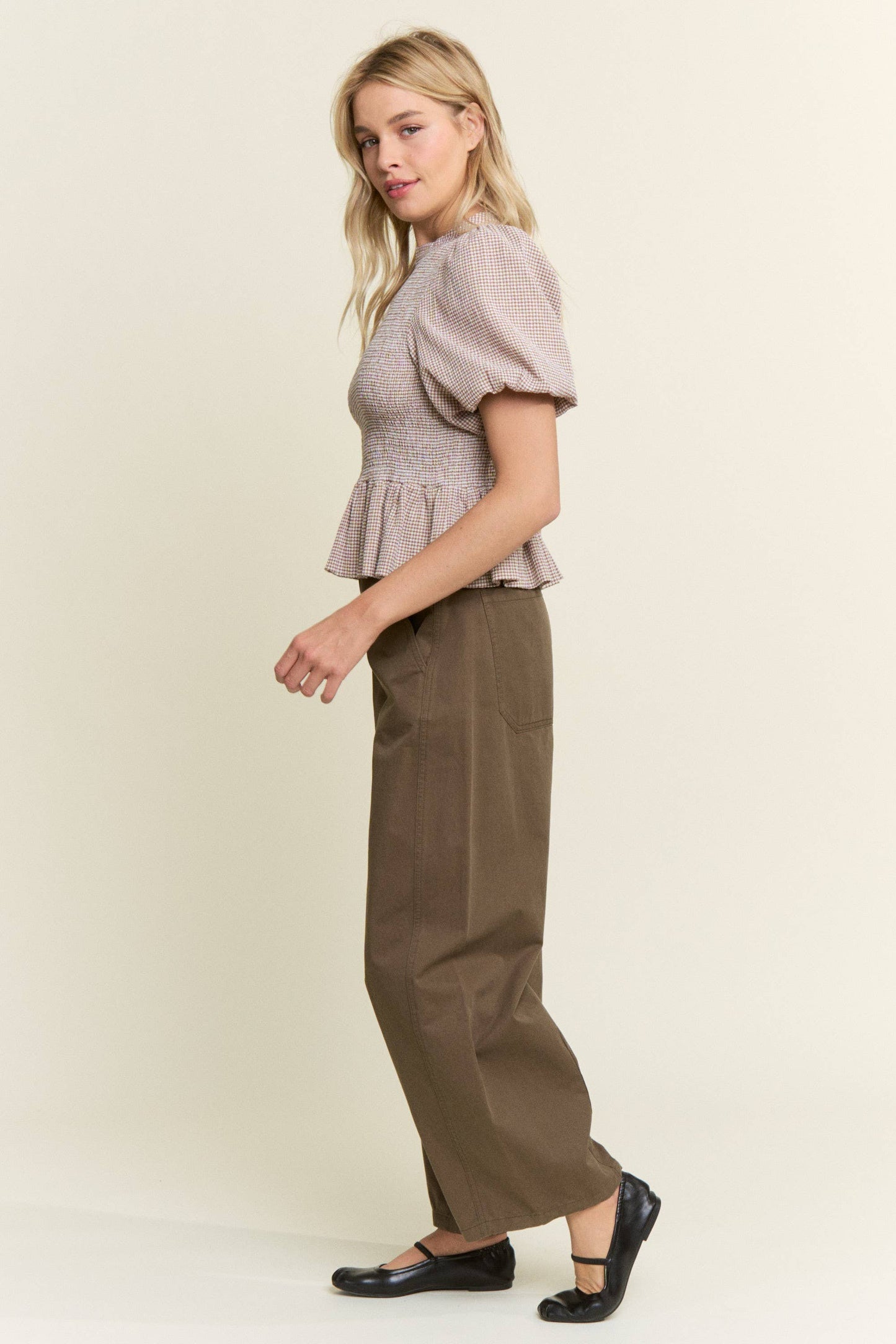 CANDESCENT - Smocked Gingham Ruffle Top