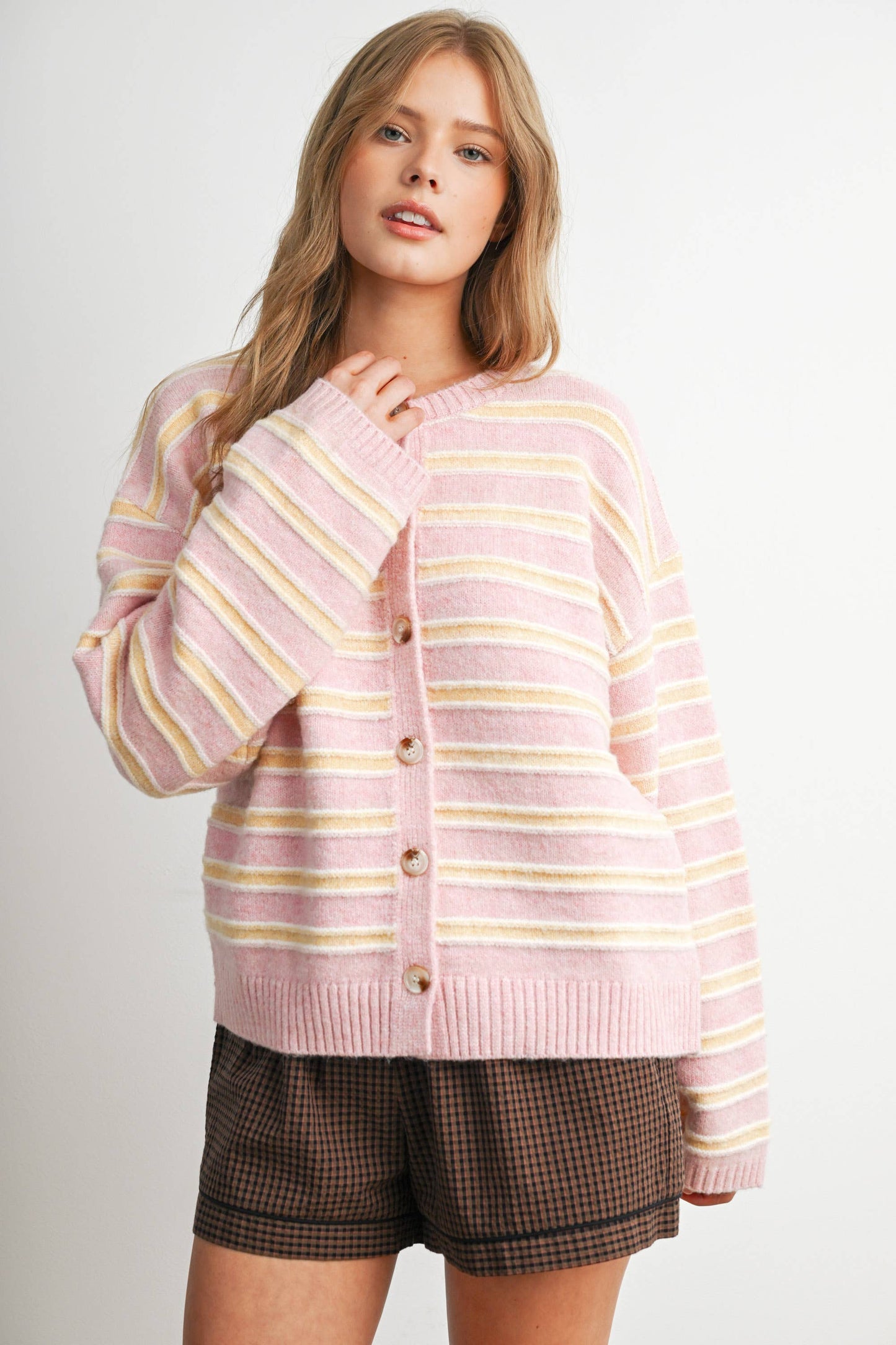 Cozy Stripe Button-Up Cardigan