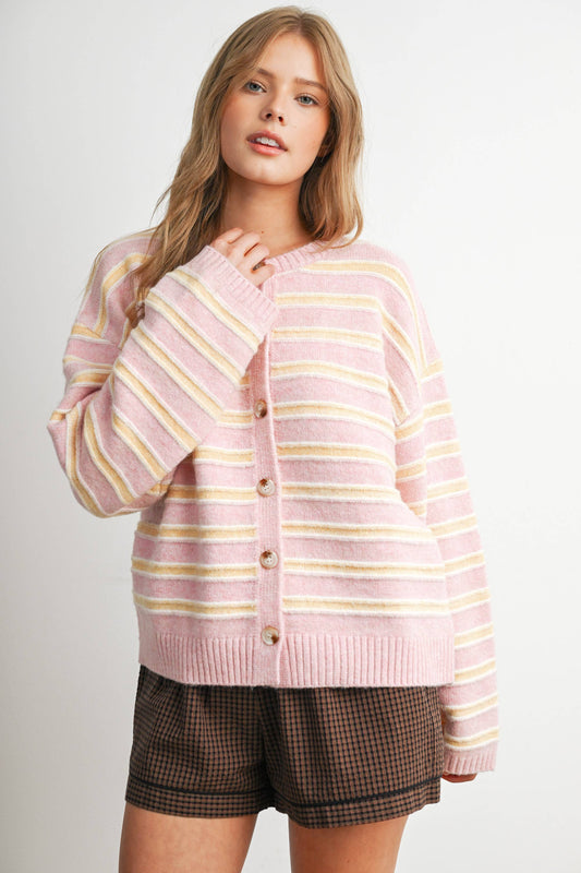Cozy Stripe Button-Up Cardigan