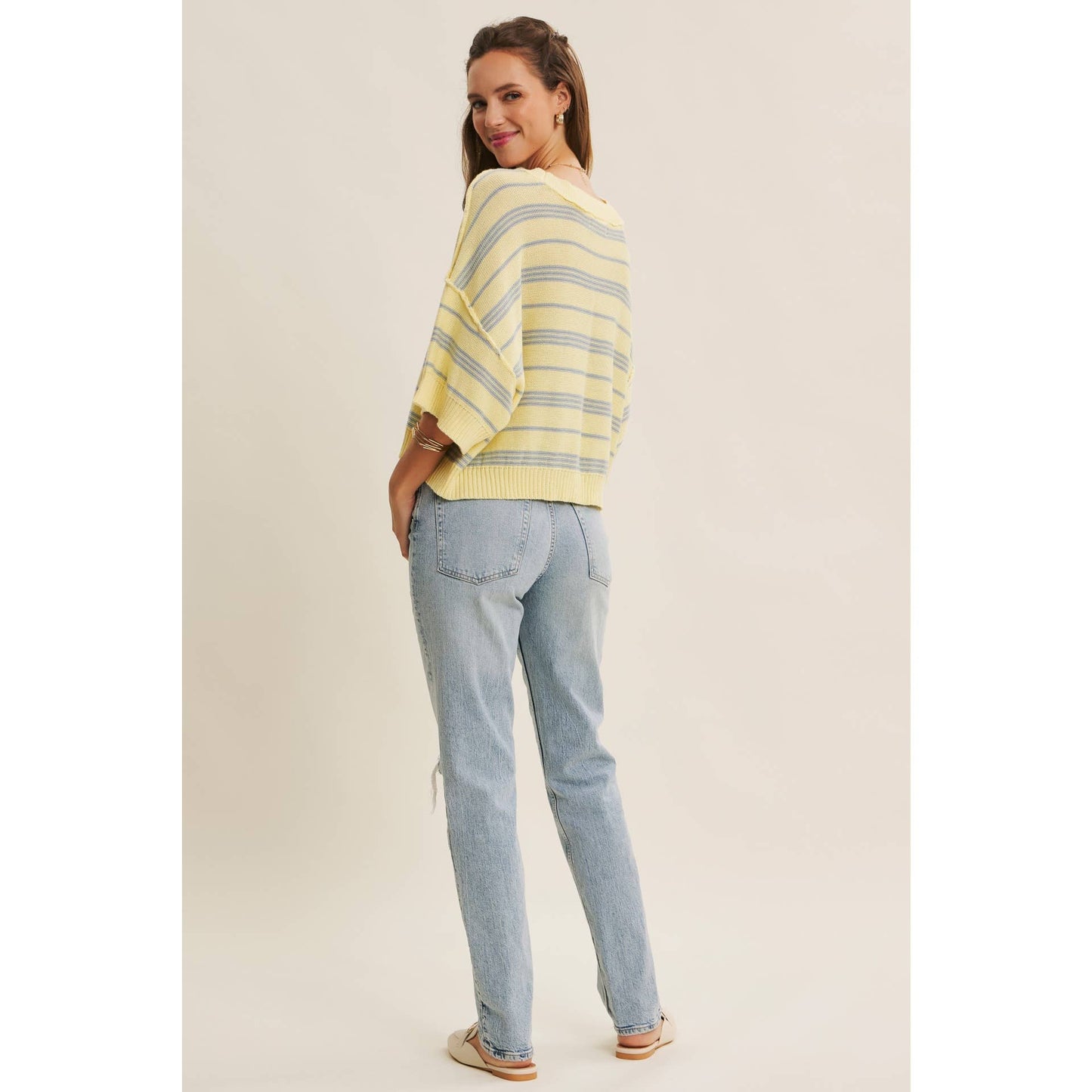 in february - ESSENSE OF WEEKENDS BOXY STRIPE SWEATER WITH DROP SHOULDERS