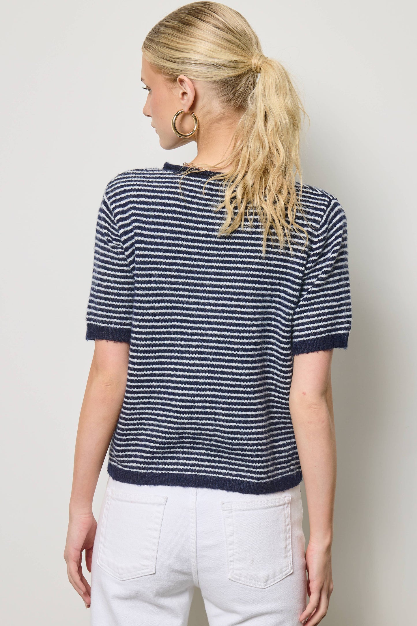 Mimosa - Striped Short Sleeve Button Cardigan