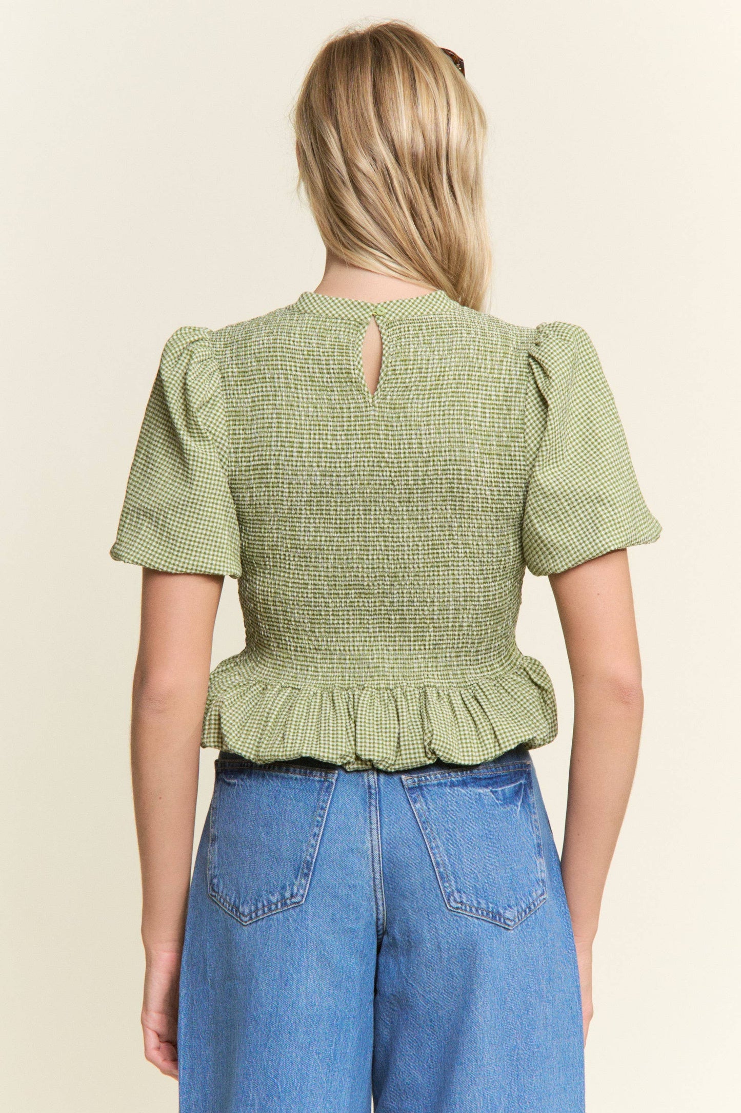 CANDESCENT - Smocked Gingham Ruffle Top