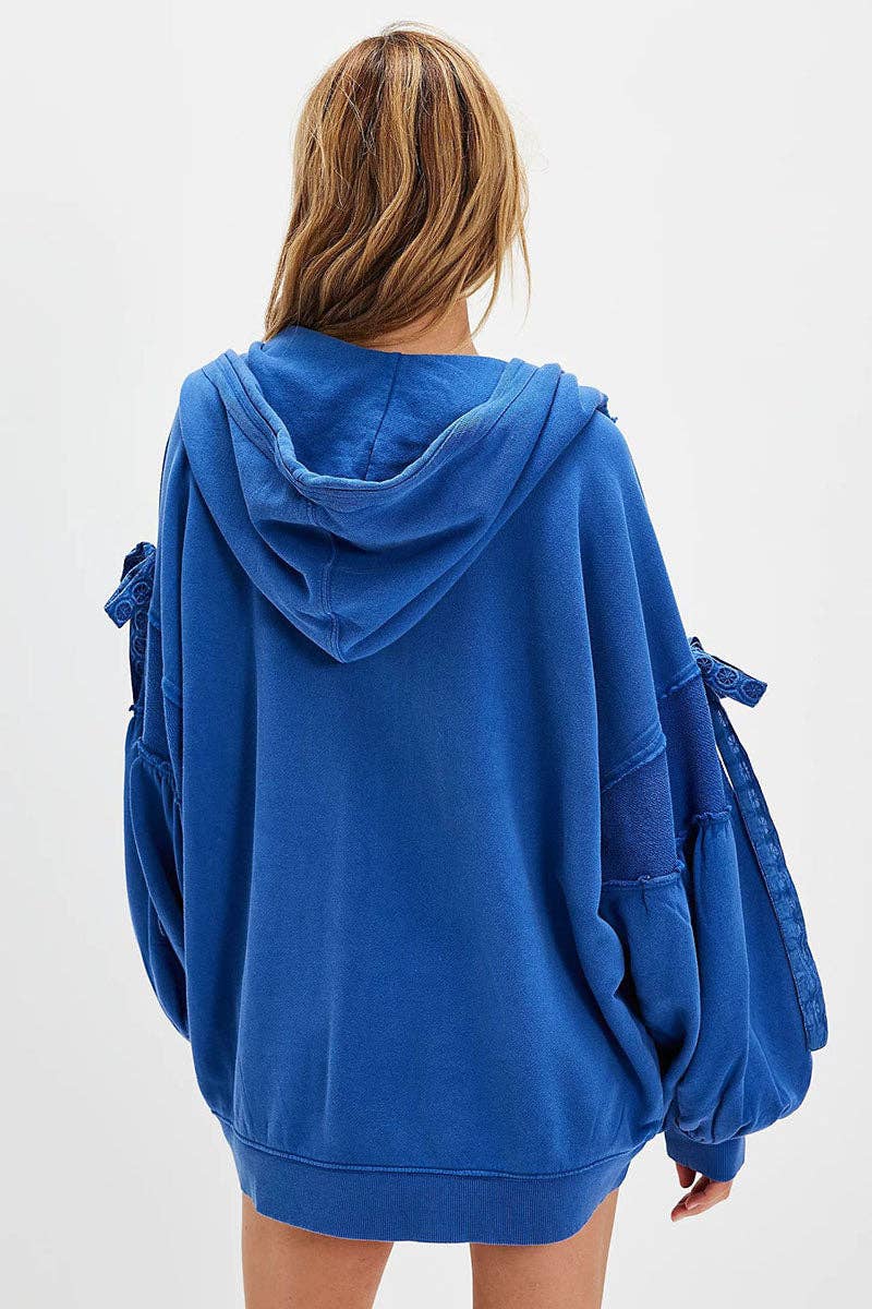 Mccolin - Tie-Sleeve Puff Zip-Up Hoodie