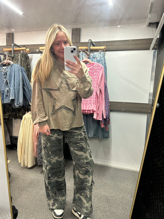 Camo Star Patched Sweatshirt