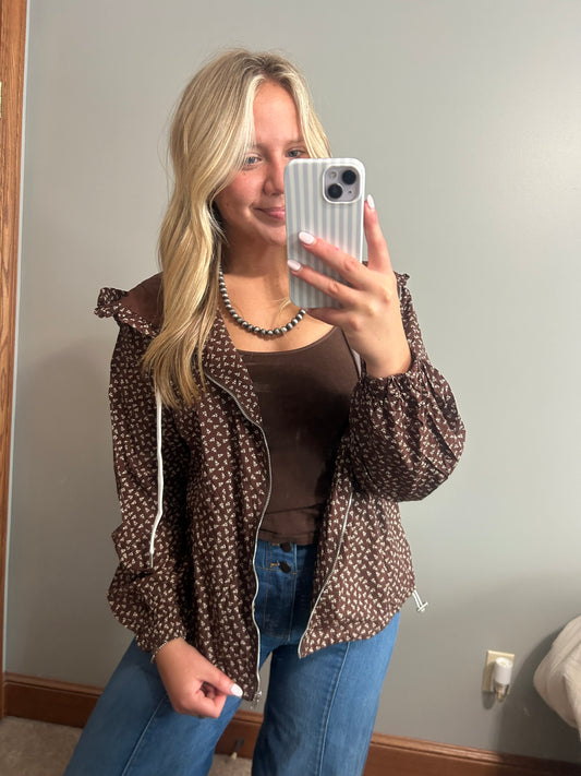 Floral Ruffle Hooded Jacket – Lightweight Windbreaker