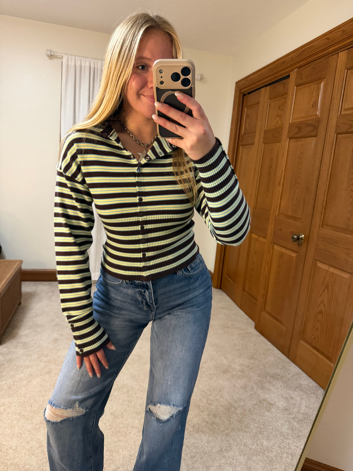 Josephine Striped Snap Button Down Cardigan