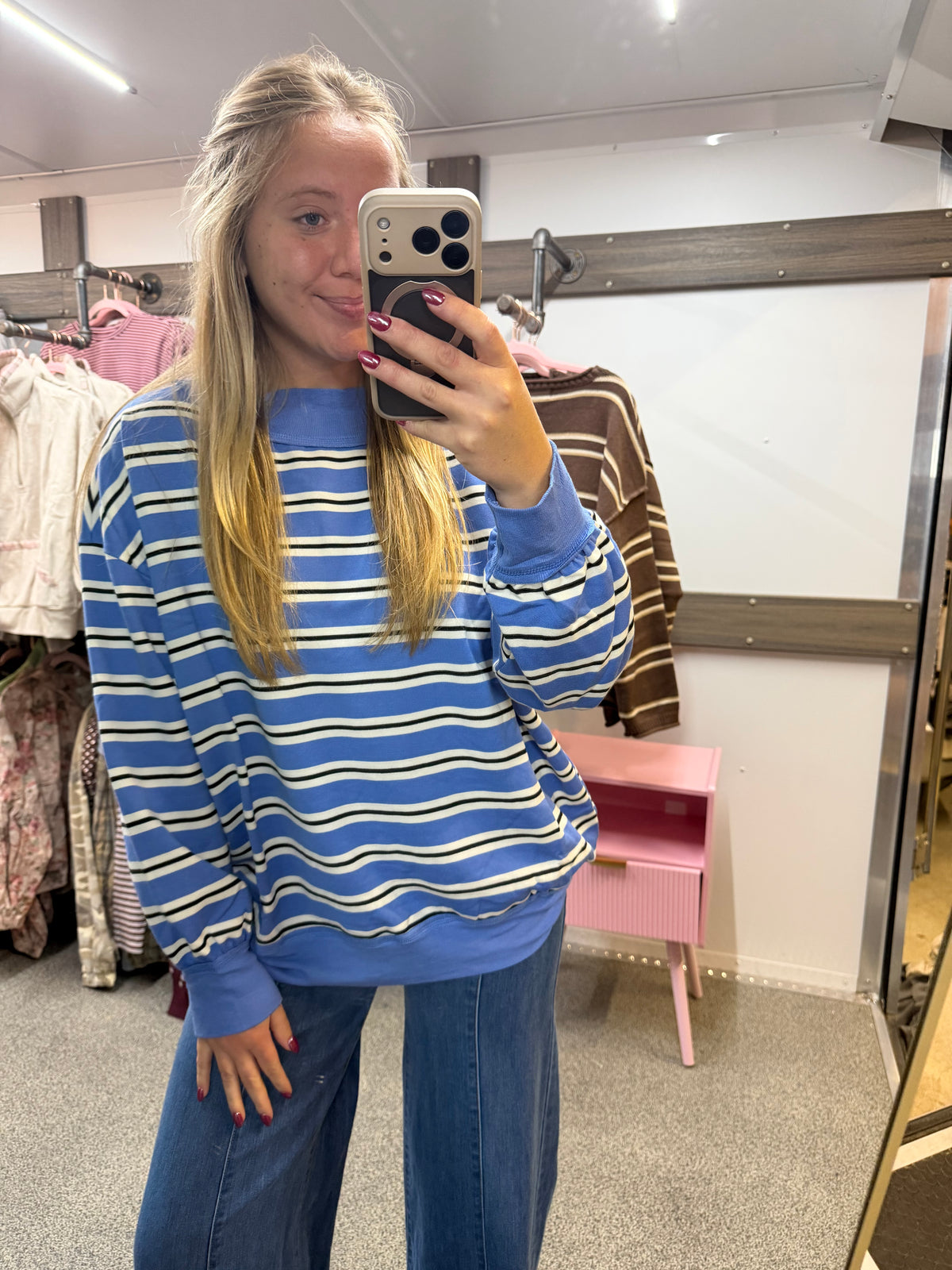 Blue Striped Mock Neck