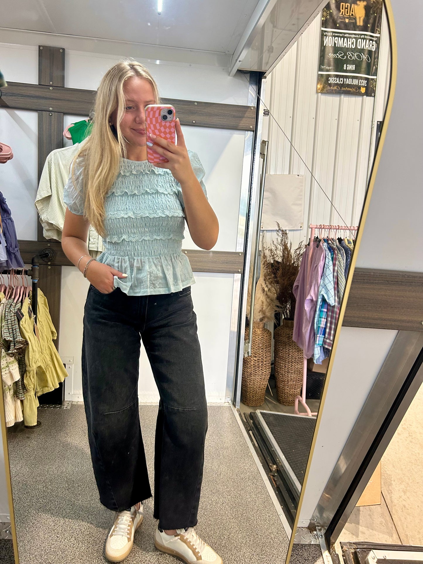 Smocked Lace Puff Sleeve Top