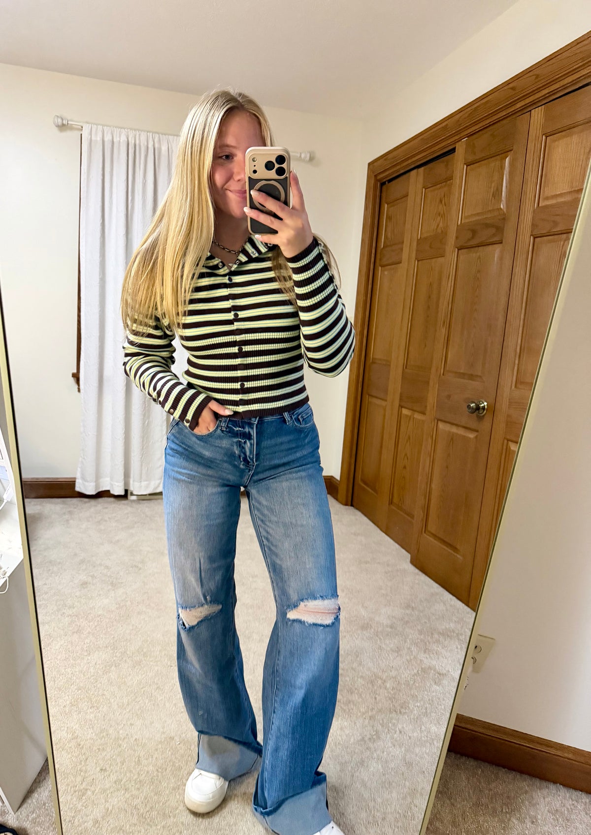 Josephine Striped Snap Button Down Cardigan