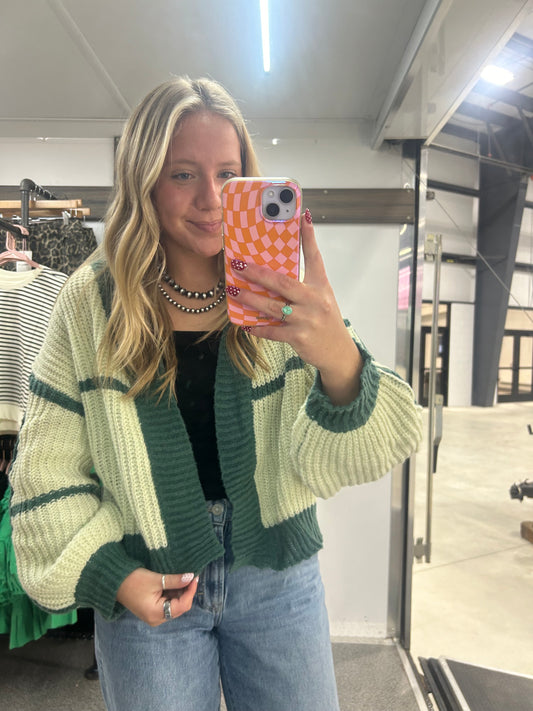 Color Block Open Knit Crop Cardigan