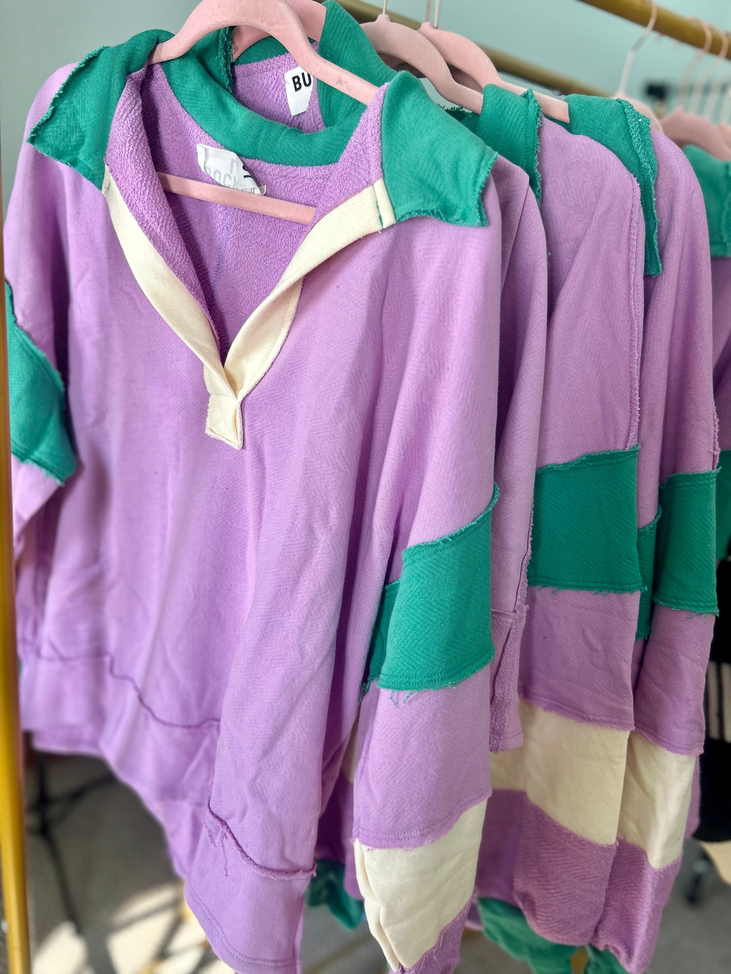 Knit Color-block Collared Loose Fit Top