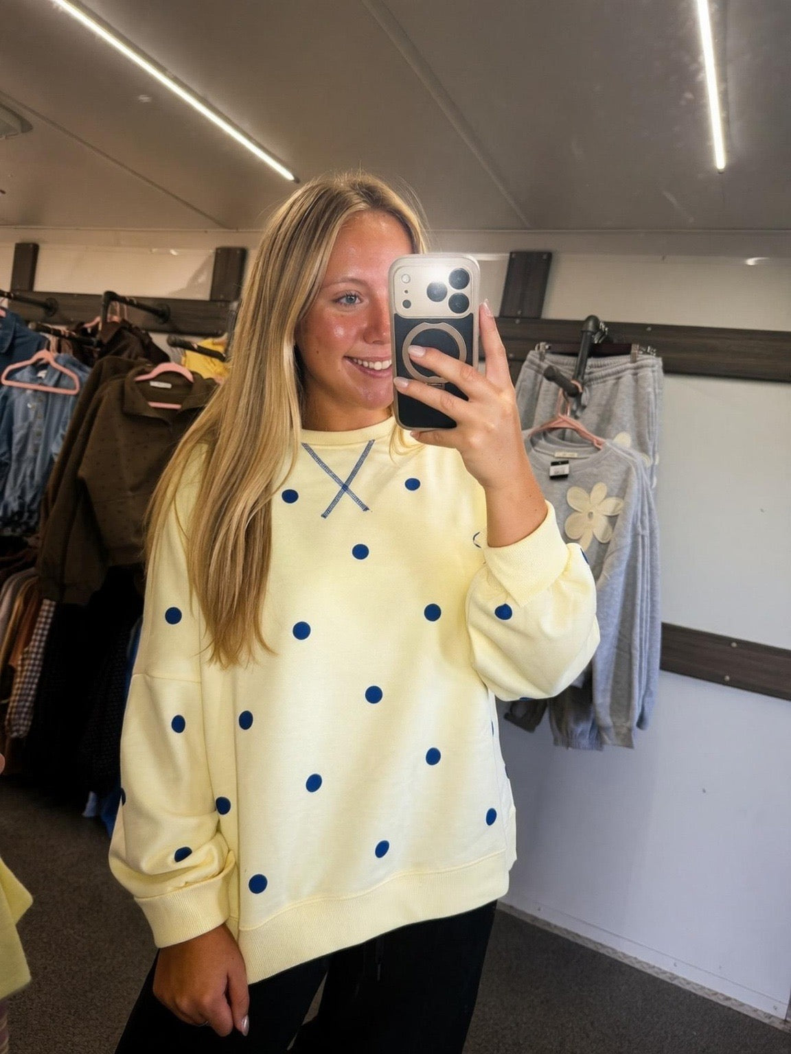 Butter Yellow Polka dots Oversized Crewneck Sweatshirts