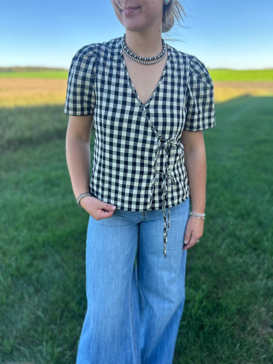 Checkered Cross Over Blouse