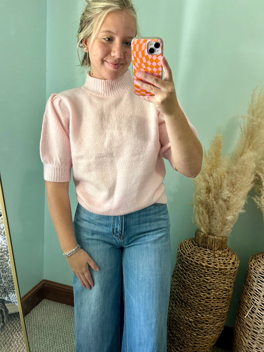 Light Pink Puff Sleeve Sweater