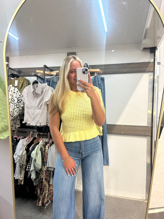 Sleeveless Open Knit Peplum Top