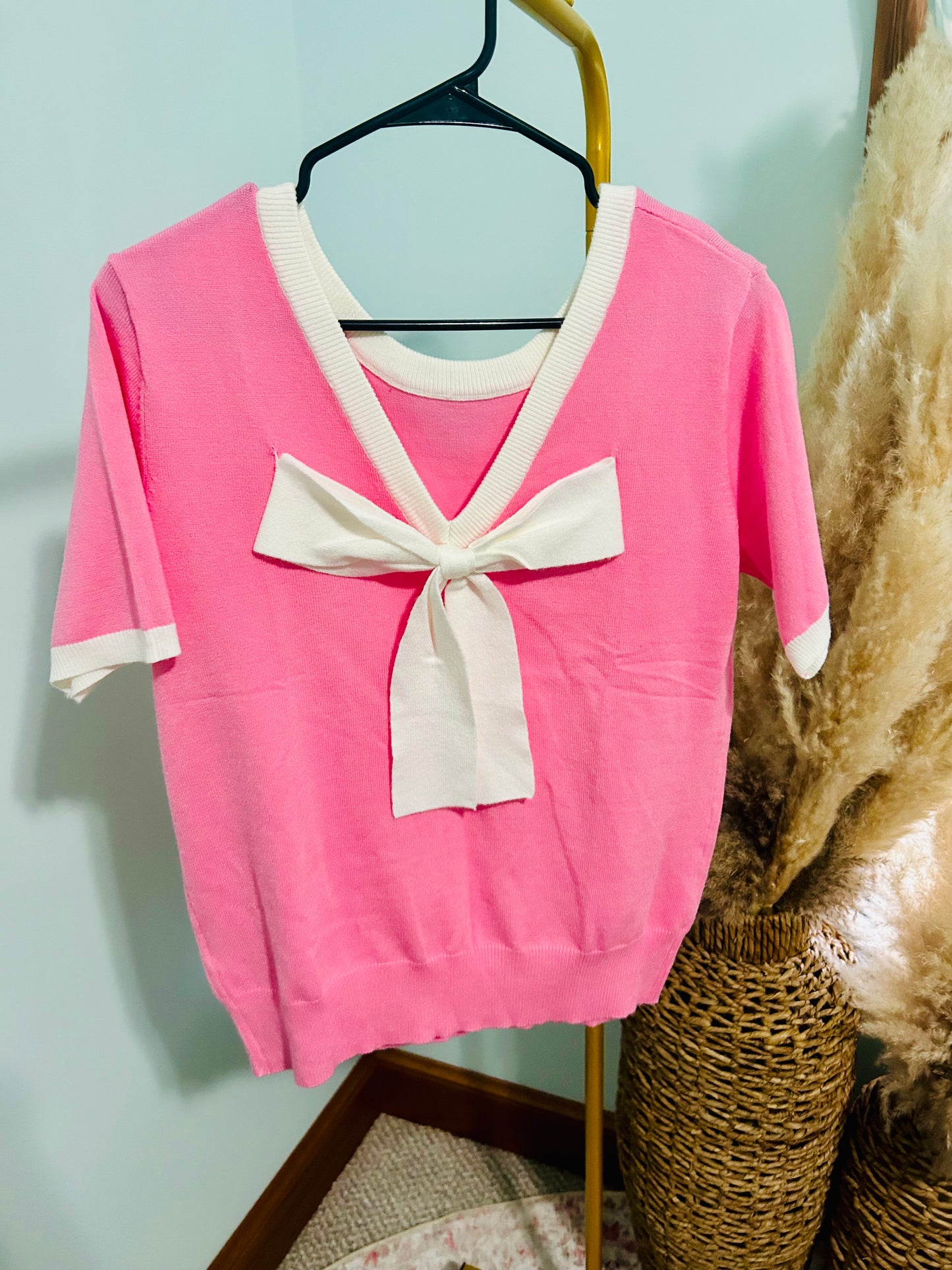 Bow V-Shape Cut Back Blouse
