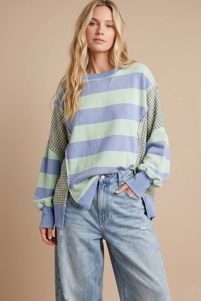 Mixed-Print Deconstructed Pullover