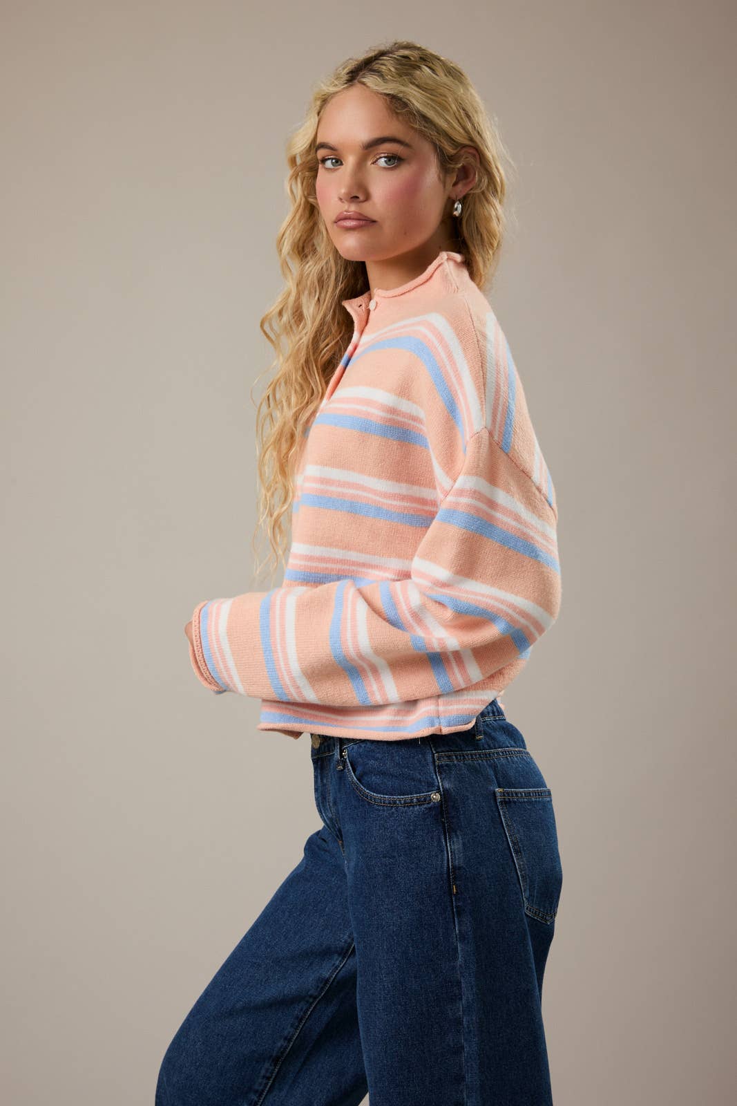 LE LIS - ROLL HEM BUTTONS DETAIL STRIPED CARDIGAN