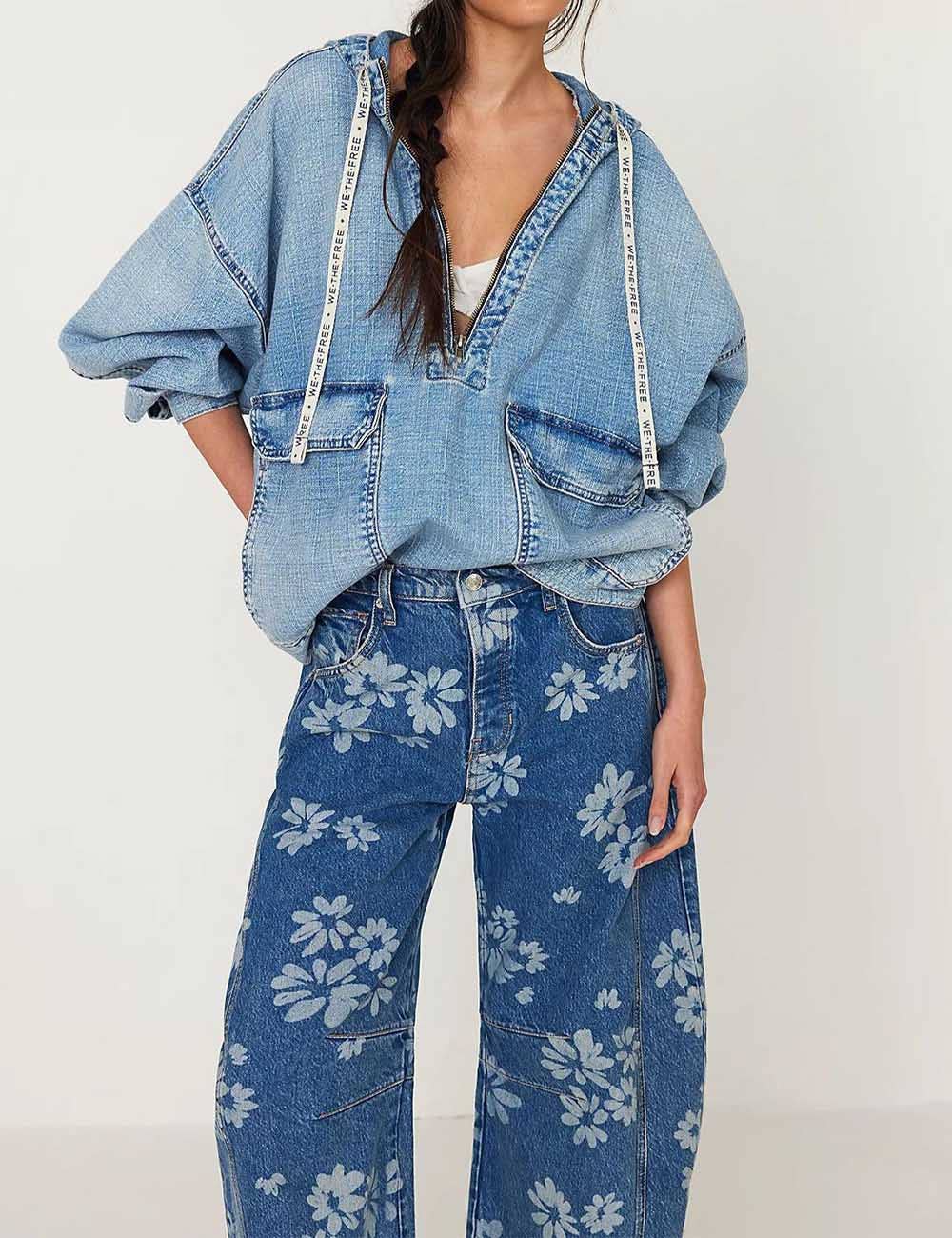 Barrel Print Jeans Daily Denim Pants