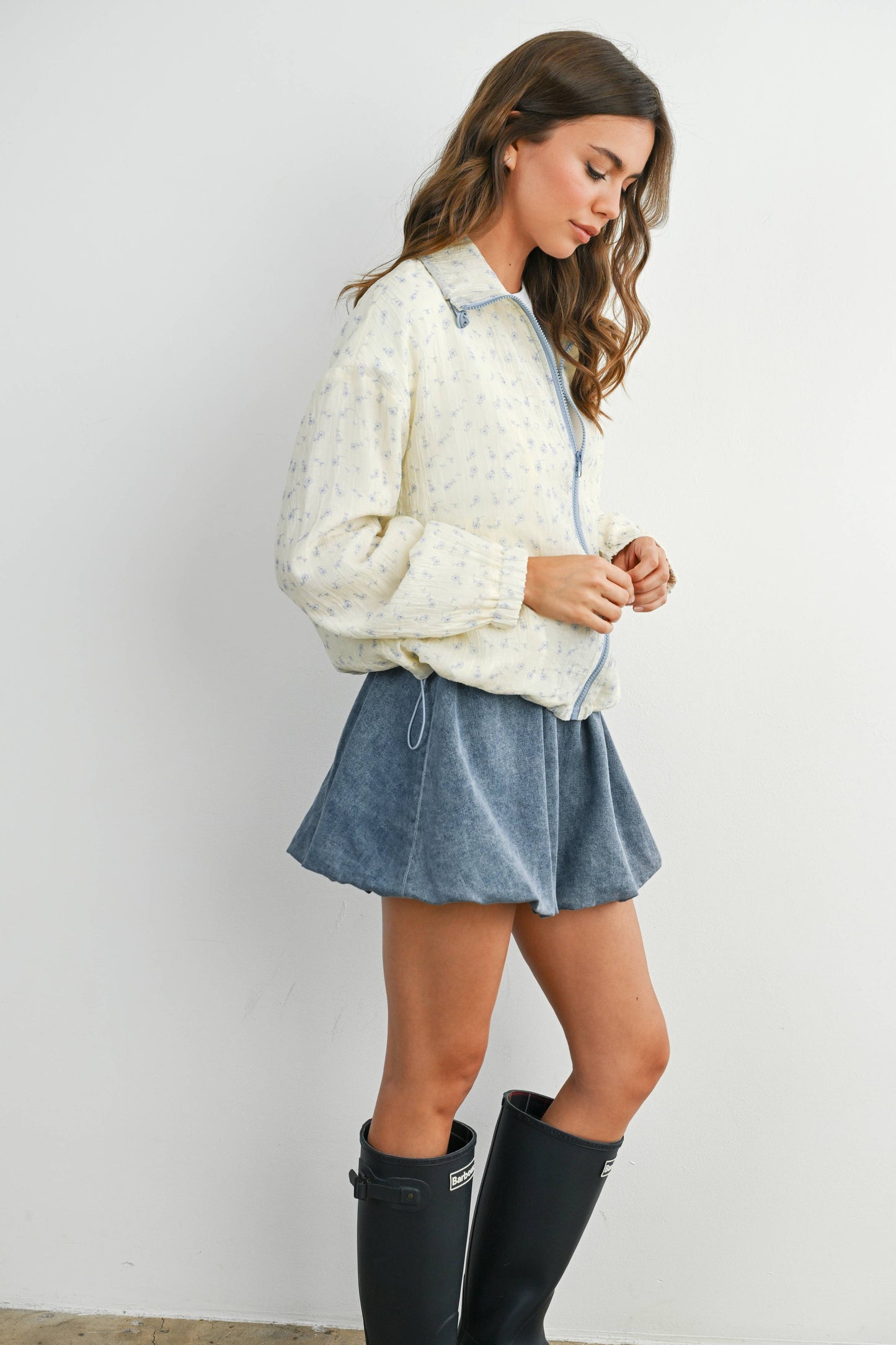 BUTTERMELON - Floral Zip-Up Collared Jacket - BMJ7882