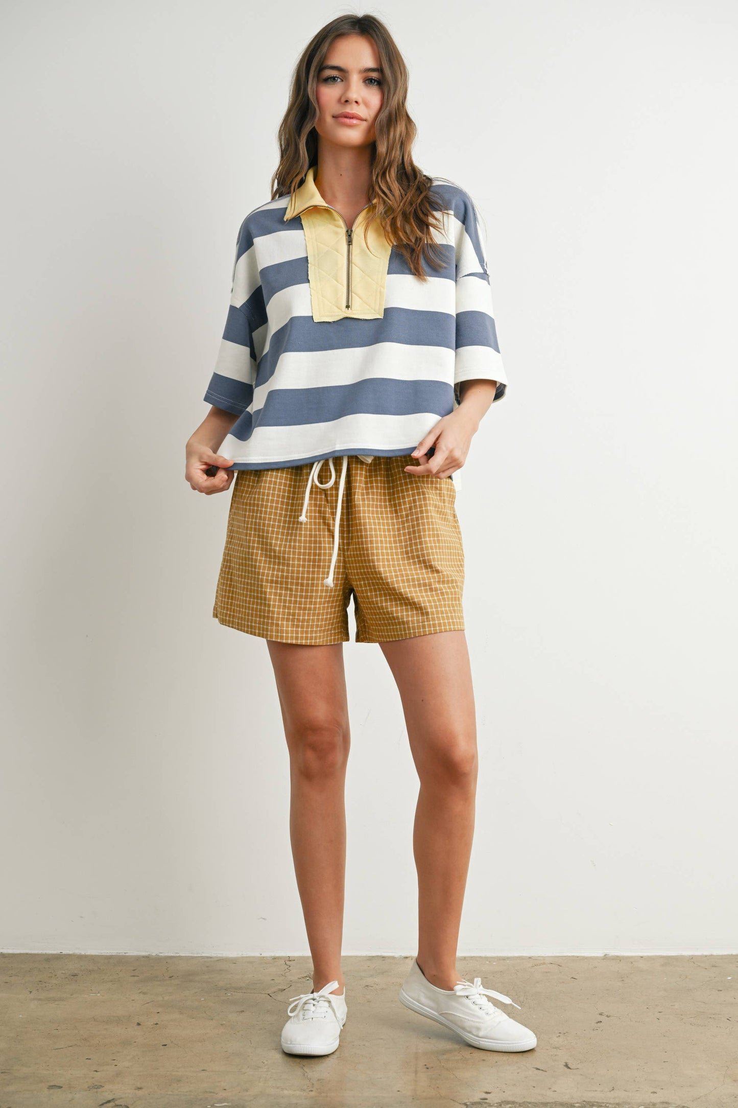 BUTTERMELON - Oversized Striped Zip-Up Polo Shirt - BMT7711