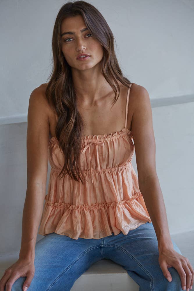 By Together - L9380 | Woven Tencel Polyester Sleeveless Ruffle Top