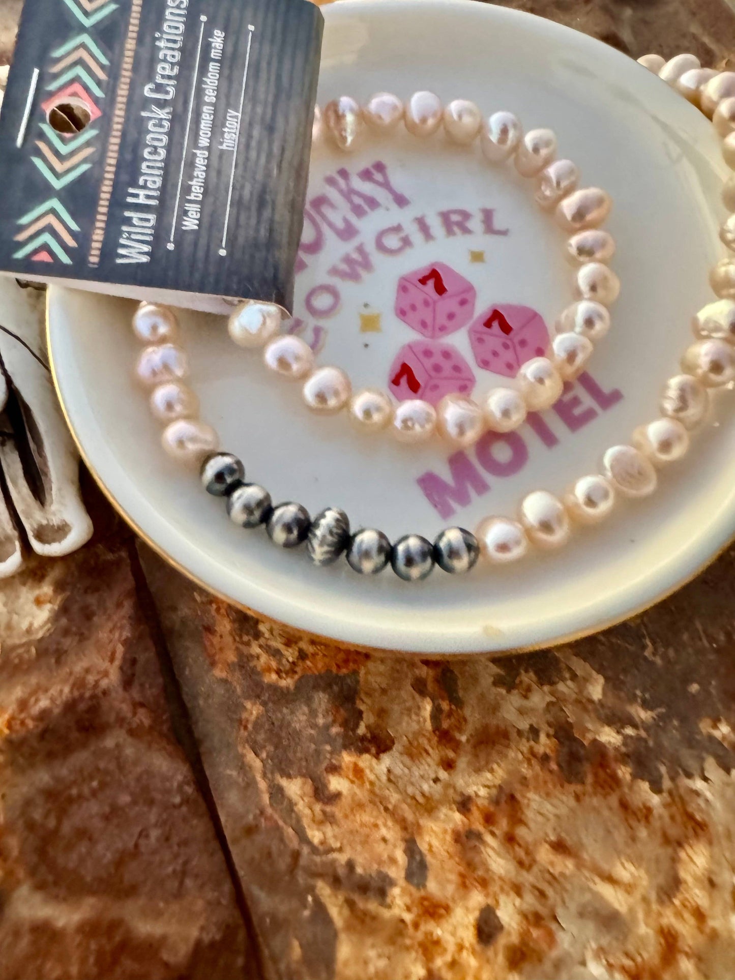 Wild Hancock Creations - Navajo Pearl Necklace/Fresh Water Pearl Necklace/Boho Choker