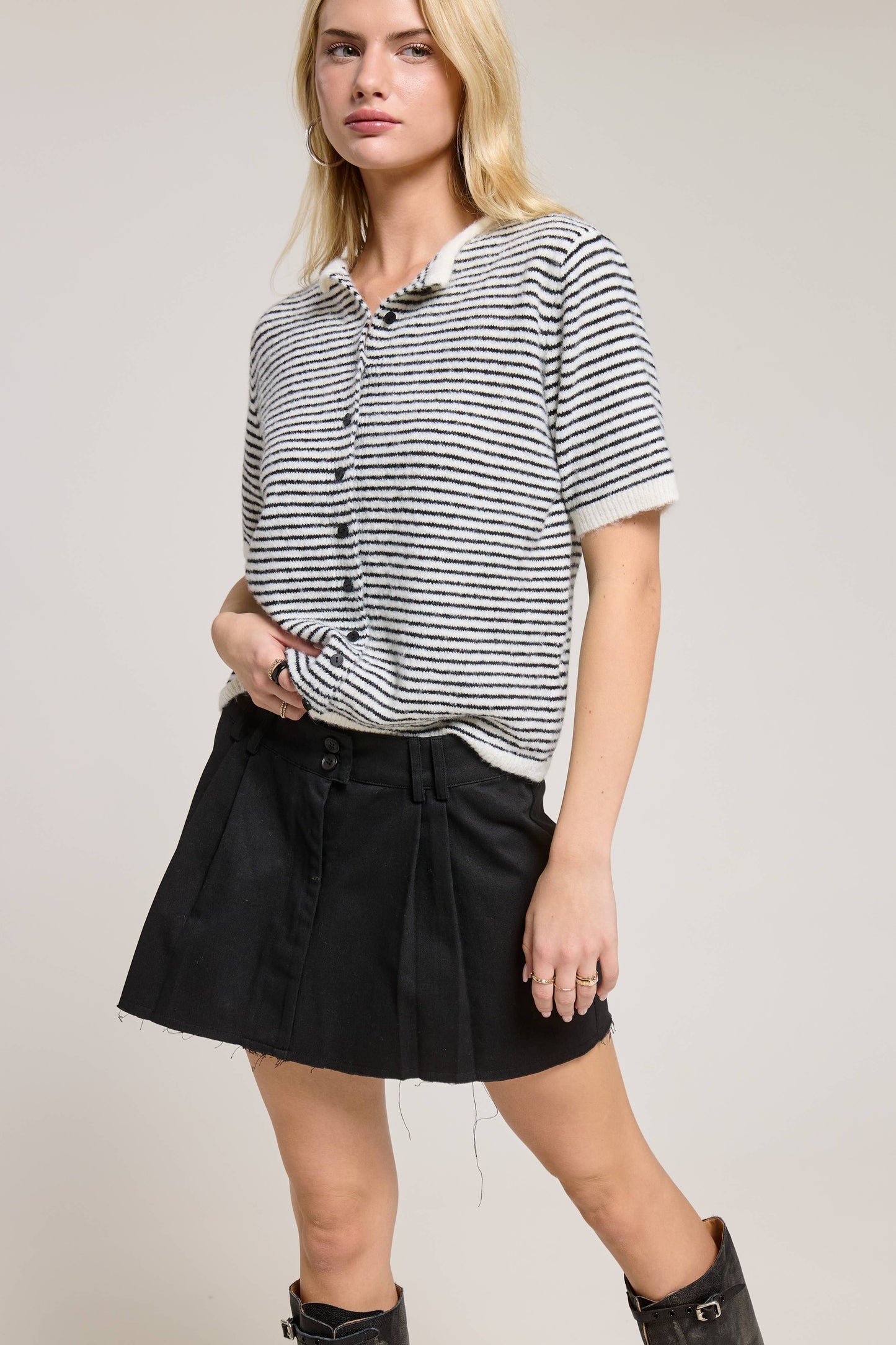 Mimosa - Striped Short Sleeve Button Cardigan