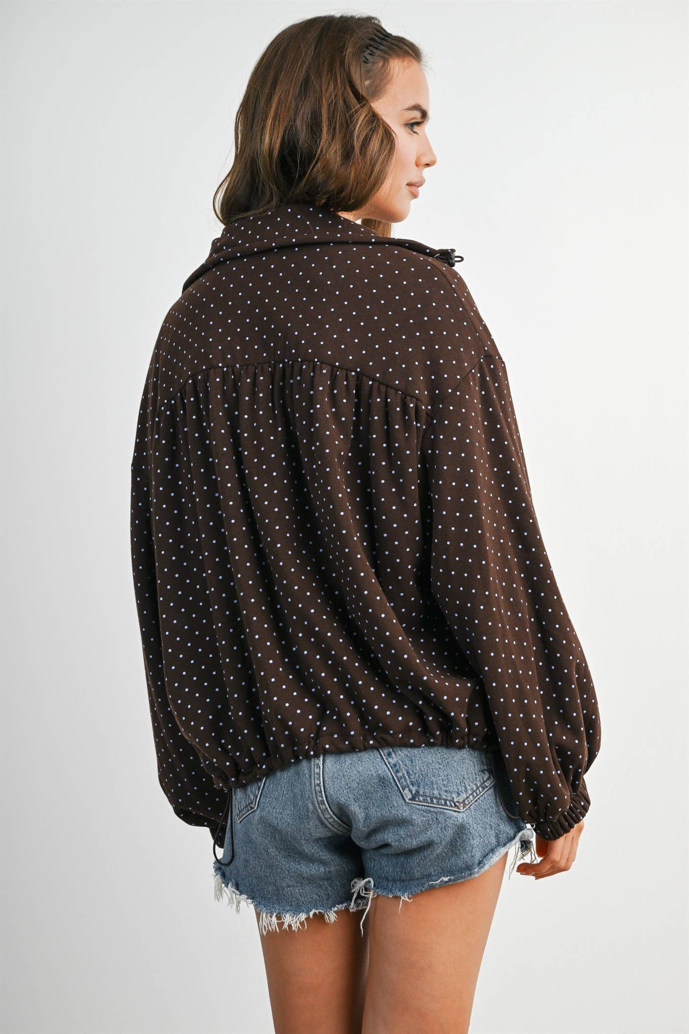 Polka Dot Zip-Up Anorak Jacket