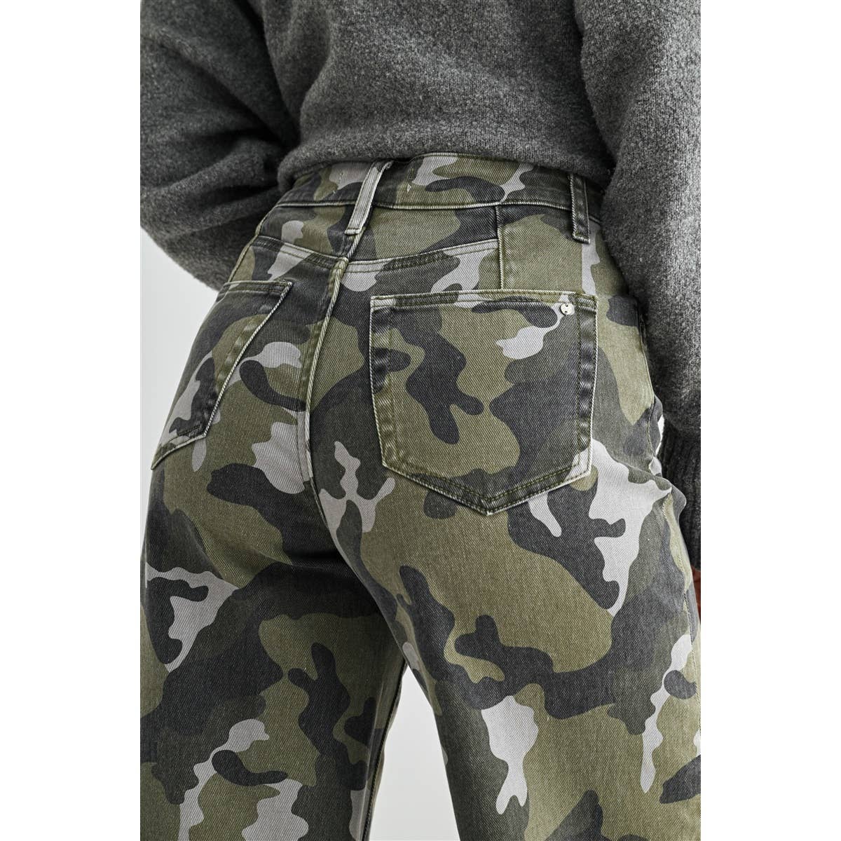 Mica Denim - HIGH-RISE WIDE LEG CROP CAMOUFLAGE CUFFED HEM