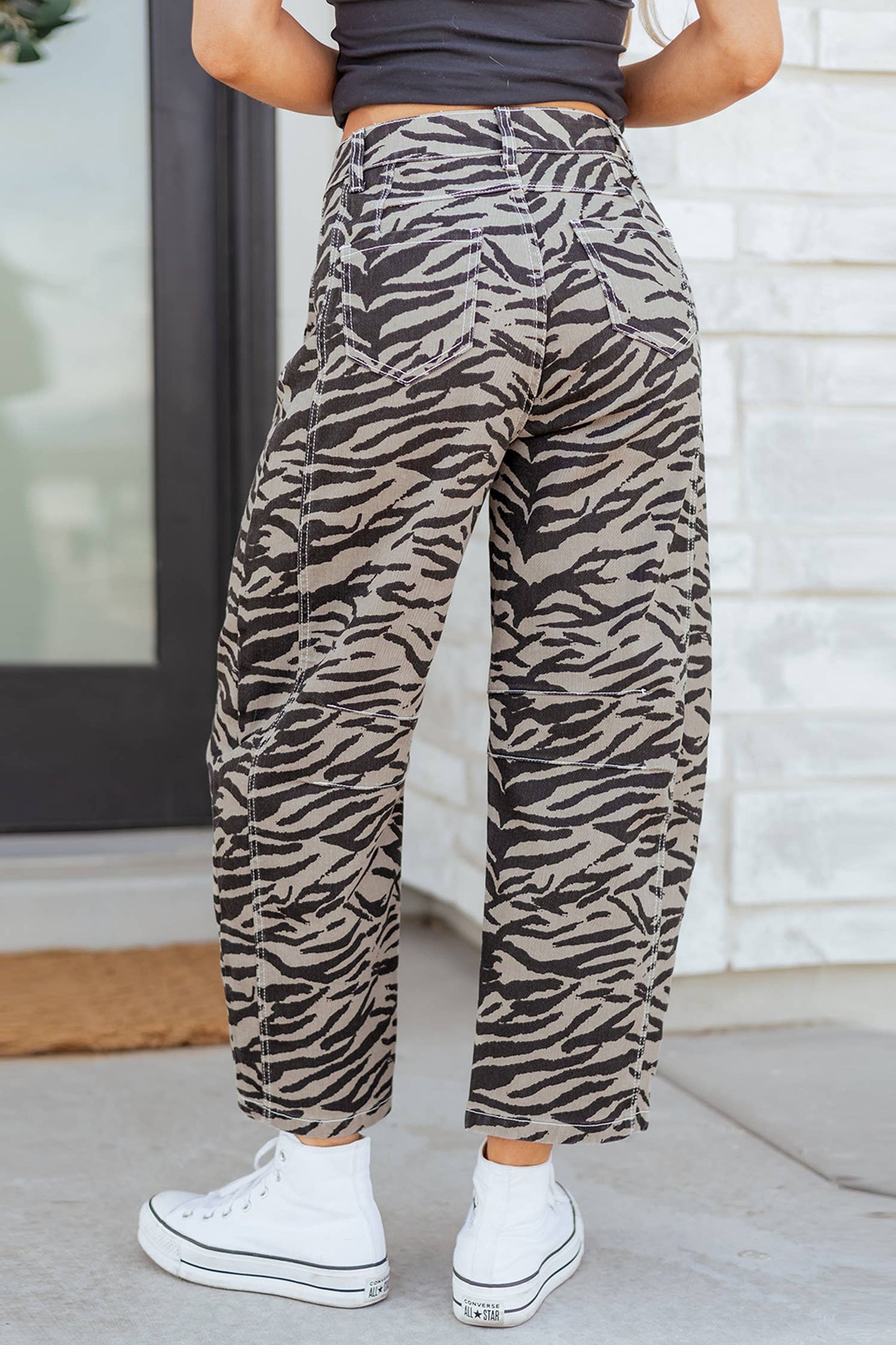 Zebra Stripe Printed Wide Leg Jeans
