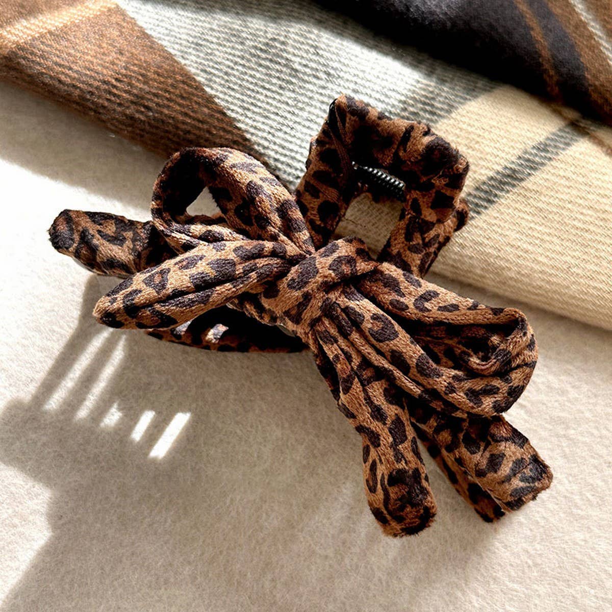 Leopard Bow Hair Claw Large Elegant Shark Clip