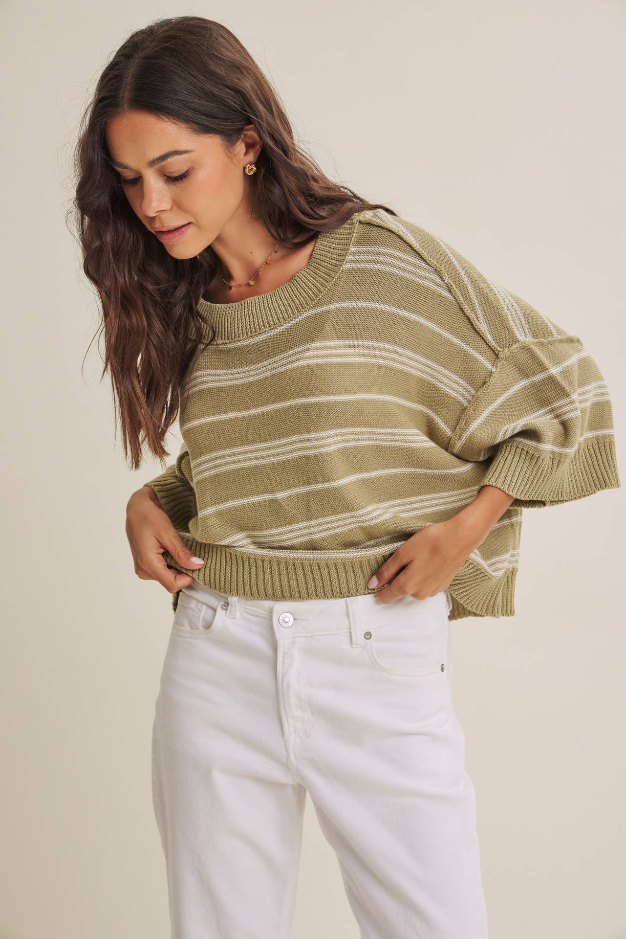 in february - ESSENSE OF WEEKENDS BOXY STRIPE SWEATER WITH DROP SHOULDERS