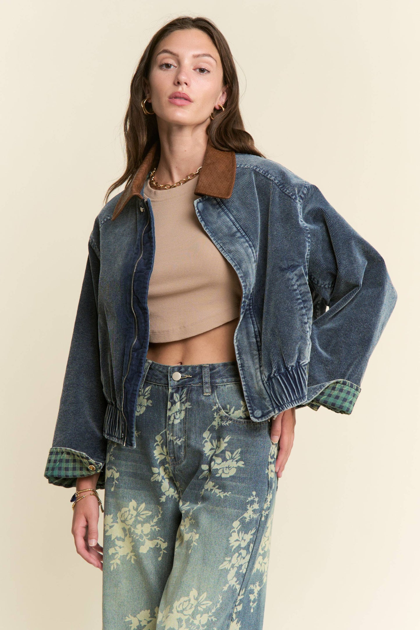 J.NNA - Mineral Wash  Corduroy Bomber Jacket